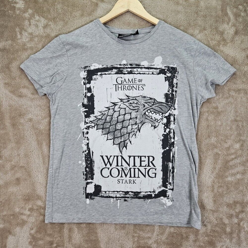 Game Of Thrones Winter Is Coming Stark T-Shirt Women's Size L Gray Short Sleeve